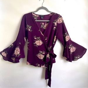 Burgundy Top Statement Sleeves Blouse Size Medium